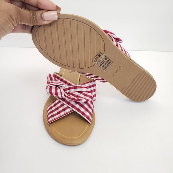 Qupid Striped Slip-On Flat Sandals with Bow Size 7 - Picture 7 of 9